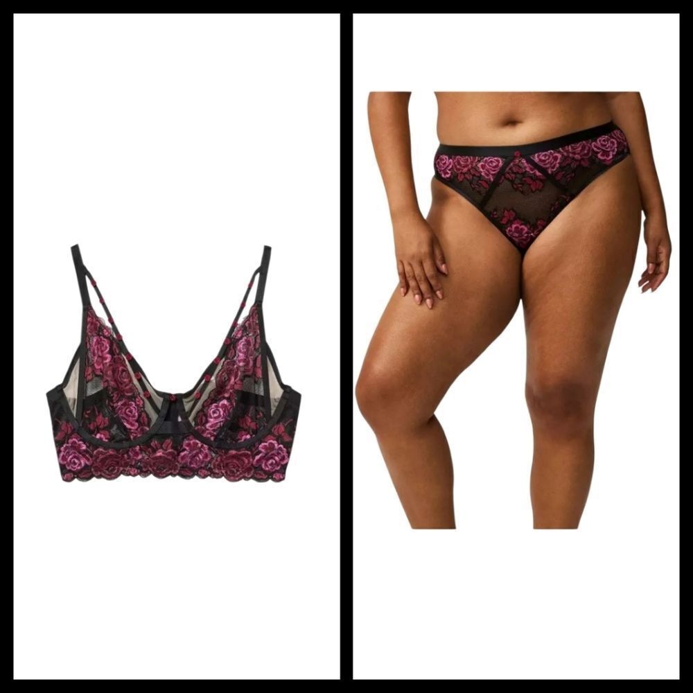 4X 26W Torrid Black Pink Bra Panty Set Sheer Lingerie Dark Romance Plussize NWT